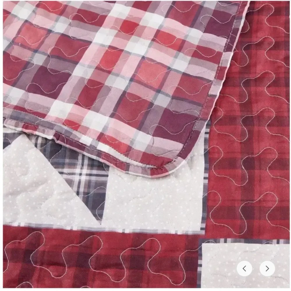 Country Star Patchwork Printed Lightweight King Quilt Set Farmhouse Red Black